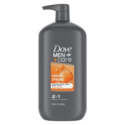 Dove Men+Care 2-in-1 Shampoo + Conditioner Thick + Strong for Fortifying Hair from Root to Tip, with Calcium, 31 oz