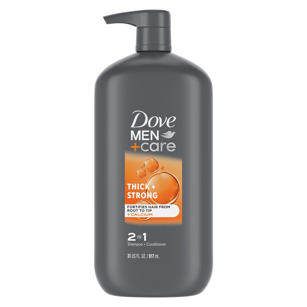 Dove Men+Care 2-in-1 Shampoo + Conditioner Thick + Strong for Fortifying Hair from Root to Tip, with Calcium, 31 oz