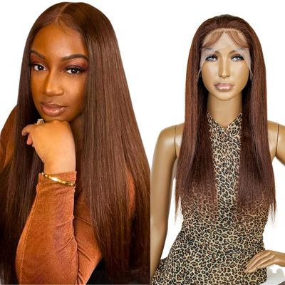 ARKINHAIR 13x4 CATCH Lace Wigs Pre Bleached Knot HD Lace Front Pre Plucked, Brazilian Virgin Human Hair Wigs -Straight (CHOCOLATE BROWN, 24)