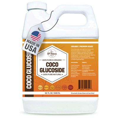 33rd Parallel | COCO GLUCOSIDE Surfactant ( 32 oz ) | Natural Plant Derived | For DIY Cleansers, Shampoos, Conditioners, Moisturizers, Lotions, Makeup Removers, Baby Products | 32 Ounces