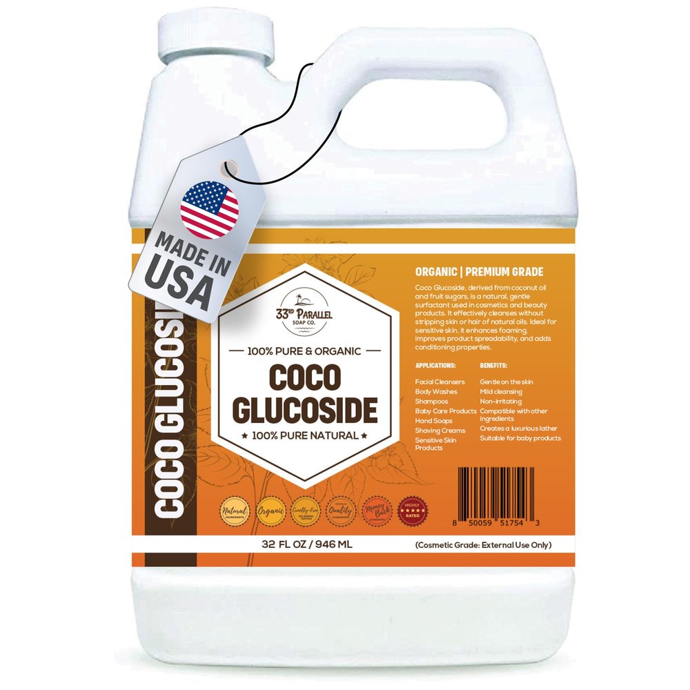 33rd Parallel | COCO GLUCOSIDE Surfactant ( 32 oz ) | Natural Plant Derived | For DIY Cleansers, Shampoos, Conditioners, Moisturizers, Lotions, Makeup Removers, Baby Products | 32 Ounces
