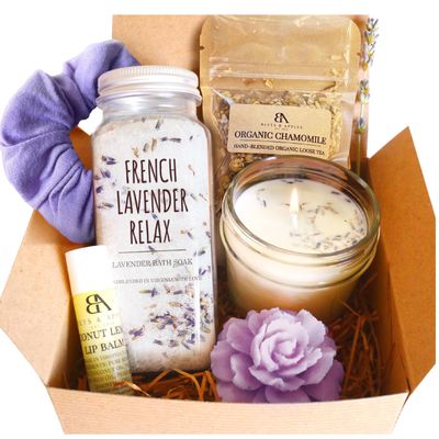 Beets and Apples Lavender Spa Gift Basket for Women Self Care Birthday Gifts Self Care Gift Ideas for Her Spa gift pacakge, Lavender Spa Gift Set Handmade Soap Gift in USA