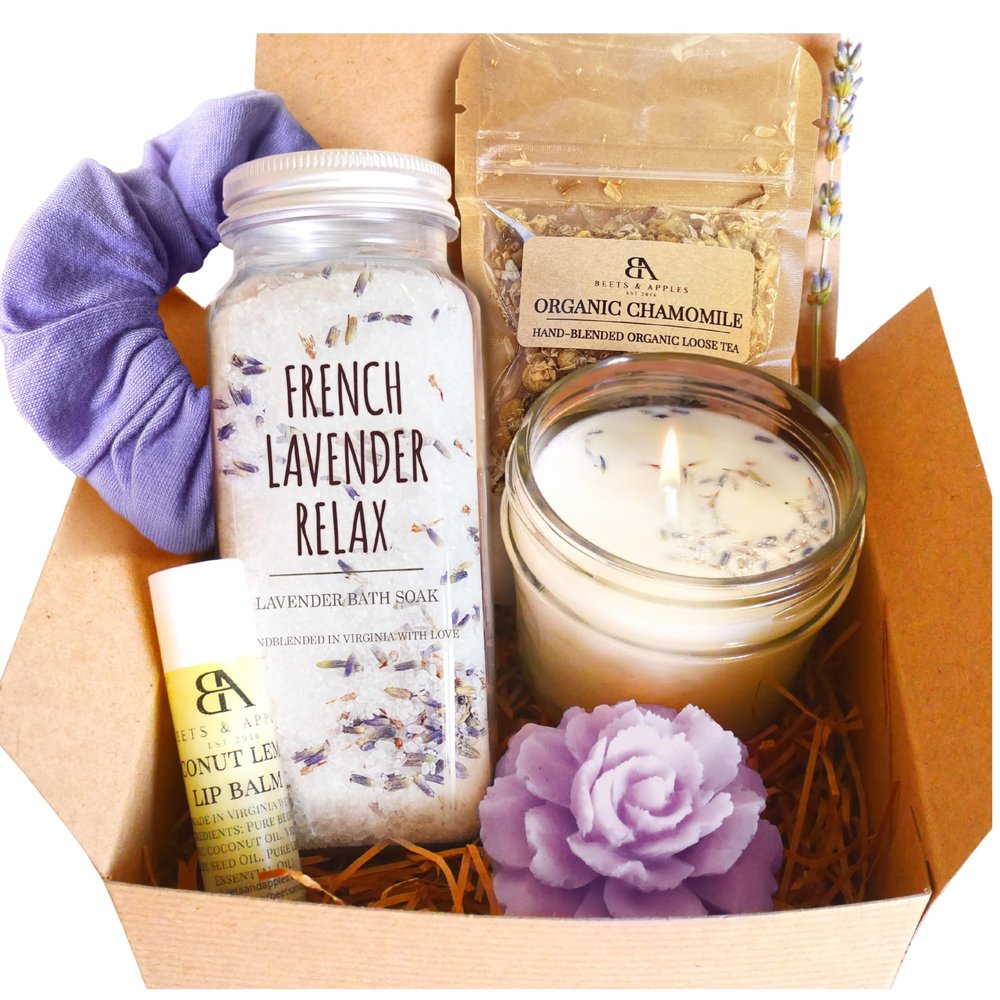 Beets and Apples Lavender Spa Gift Basket for Women Self Care Birthday Gifts Self Care Gift Ideas for Her Spa gift pacakge, Lavender Spa Gift Set Handmade Soap Gift in USA