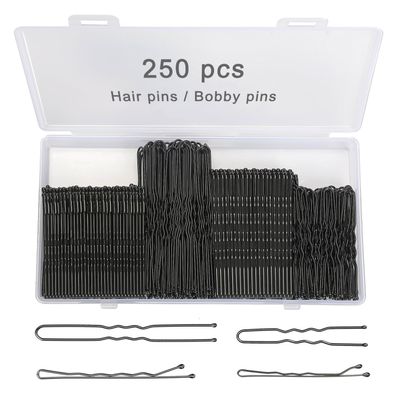 250 Pcs Hair Pins Bobby Pins Black with Storage Box, Wavy Bobby Pins 2inch 2.4inch, U Shaped Hair Pins 2inch 2.8inch, Suitable for All Hair Types, Hair Clips Hair Pin for Women and Girls