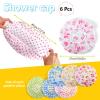 ASTIMESA 6 Pcs Colorful Shower Cap Reusable Waterproof, Plastic Hair Caps with Elastic Band, Cute Pattern Disposable Hair Cover Hat for Women Man Bathing Conditioner Spa Salon (5 colors) view 2