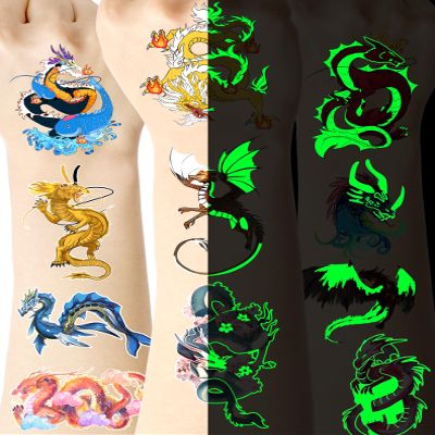 140 Pieces Luminous Dragon Temporary Tattoos Dragon Party favors for Kids Adults,Glow in The Dark Dragon Tattoos Stickers Party Supplies Dragon Birthday Party Favors Goodie Bag Fillers