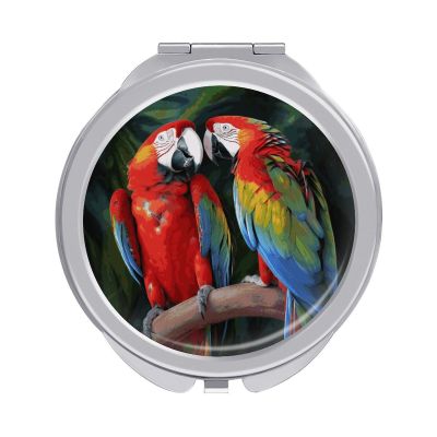 NWGHM Travel Mirror Two Colored Parrots Makeup Mirror Double-Sided Compact Mirror Portable 1x/2x Magnifying Mirror Metal Pocket Mirror for Purse Pocket Travel Present 2.4 Inch