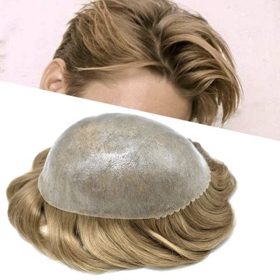Hair Wonders Men's Toupee Real Human Hair Piece Poly Toupee For Men Human Hair Replacement System Man Hairpieces For Hairloss Protesis Capilar Para Hombre 7X9#20R Light Warm Blonde