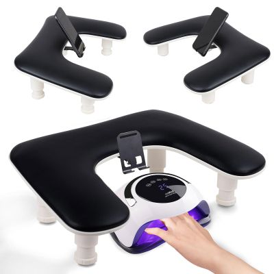 Arm Rest for Nails Tech with Adjustable Base,U shaped Comfortable Manicure Nail Hand Rest Stand Pillow Cushion for Acrylic Nail Art Tech(Black)