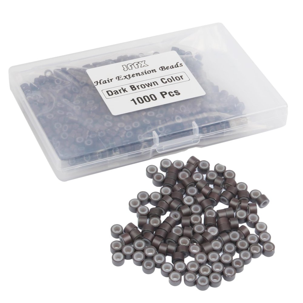 1000Pcs Hair Extension Beads Micro link Rings, 5mm Silicone Lined MicroLink Rings Hair Extensions Tool (Dark Brown)