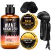 Goiple 360 Wave Shampoo Wave Pomade Strong Hold 360 Training Hair Cream, Wave Butter for Men Pocket Palm Brush Curved Brush Silky Durags for Men Extra Long Tails Wave Brush Wave Cap Set view 1
