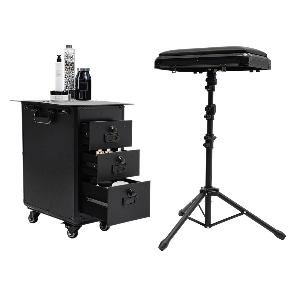 AreMOLO Rolling Makeup Case, Makeup Train Box Large Storage Travel Make-up Trolley Cosmetic Travel Organizer with 3 Side Drawers & Wheels, Cosmetic Case Salon Barber Bag Traveling Cart, Load 44.09lbs