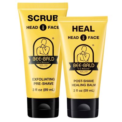 Bee Bald 2-Pack with SCRUB Exfoliating Pre-Shave and HEAL Post-Shave Healing Balm