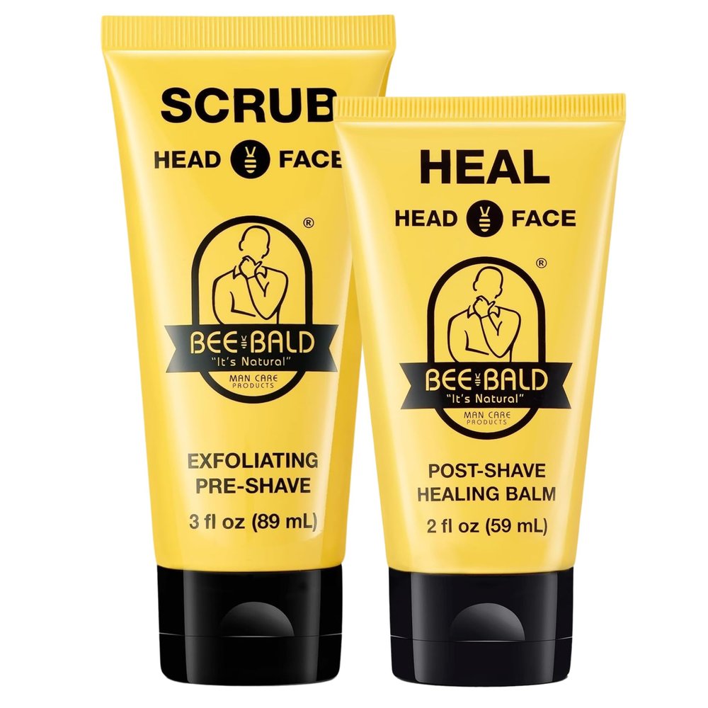 Bee Bald 2-Pack with SCRUB Exfoliating Pre-Shave and HEAL Post-Shave Healing Balm