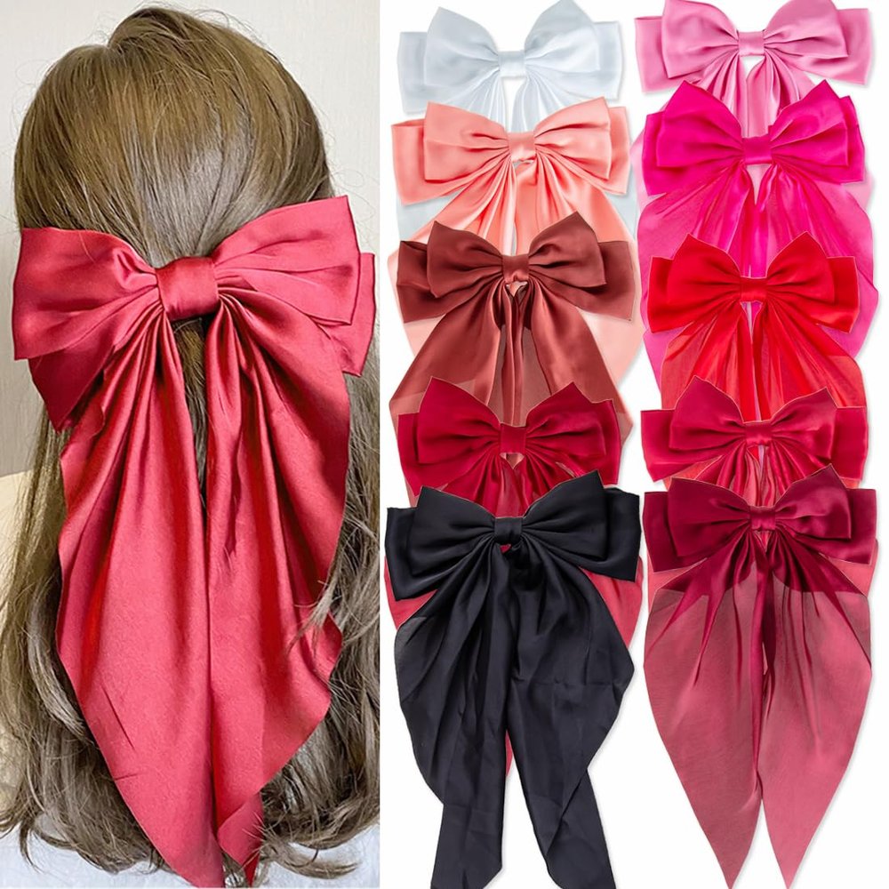 10 PCS Hair Bows,Big Bows for Girls and Womens,Hair Bows for Womens,Hair Ribbons,Large Hair Bow for Women,Big Hair Bow,Bows for Women,Oversized Long-tail Cute Aesthetic Hair AccessoriesRed Series