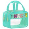BuyCard Chenille Letter Clear Makeup Bags, Snacks Bag for Travel, Preppy Patch Nylon Cosmetic Bag with Handles and Zipper, Waterproof Large Clear Travel Toiletry Bag Storage Bag for Women Green view 1