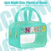 BuyCard Chenille Letter Clear Makeup Bags, Snacks Bag for Travel, Preppy Patch Nylon Cosmetic Bag with Handles and Zipper, Waterproof Large Clear Travel Toiletry Bag Storage Bag for Women Green view 2