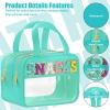 BuyCard Chenille Letter Clear Makeup Bags, Snacks Bag for Travel, Preppy Patch Nylon Cosmetic Bag with Handles and Zipper, Waterproof Large Clear Travel Toiletry Bag Storage Bag for Women Green view 3