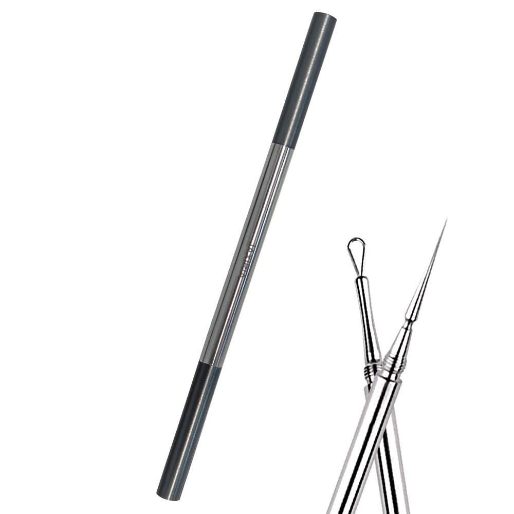 Acne Needle and Blackhead Removal Tool, Stainless Steel Pimple Popper Tool, Double Ended Needle with Cap Removal for Nose Face (1 Pack Black)