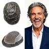Mens Hair System French Lace Toupee For Men Real Human Hair Replacement System For Men Toupee Swiss Lace Front Mens Hair Piece6x9-80% light density#250 2# DARKEST BROWN+50% GREY view 1