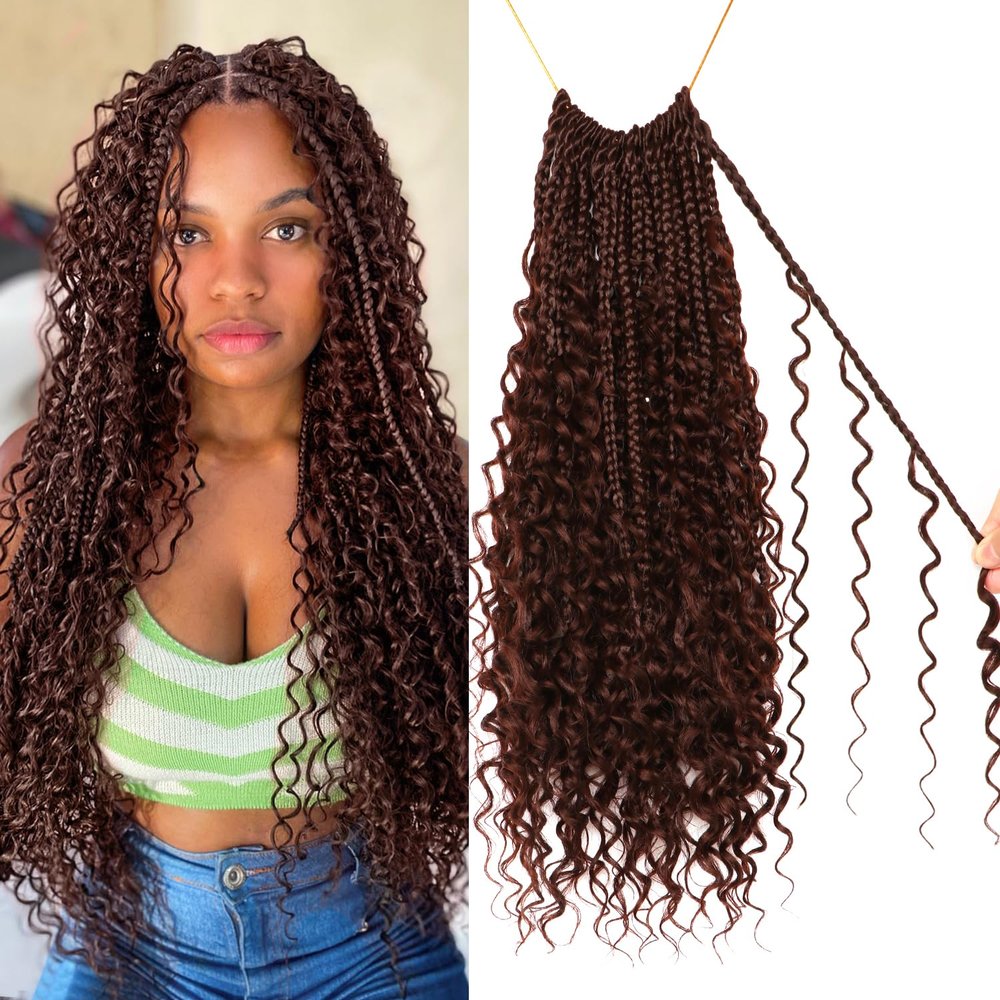 Goddess Boho Box Braids Crochet Hair-8 Packs 18 Inch Crochet Box Braids for Black Women Pre Looped (#4, 18 Inch (Pack of 8))