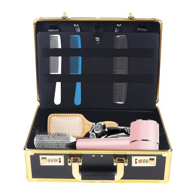 DDBESSIC Professional Barber Case, Beauty Salon Barber Case with Code Lock, Hair Stylist Tool Kits Organizer Hairdresser Tool Box for Beauty Salon Makeup Artist (Gold)