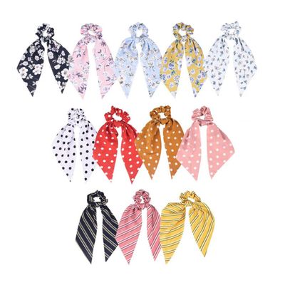 12Pcs Hair Scarf Hair Scrunchies Chiffon Floral Scrunchie Hair Bands Ponytail Holder Scrunchy Ties 2 in 1 Vintage Accessories for Women Girls