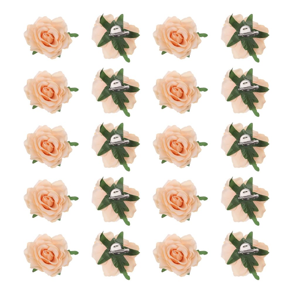 MECCANIXITY 20 Pcs Rose Flower Hair Clips 4 Inch Flower Hair Pins Flower Brooch for Women Hair Accessories Champagne