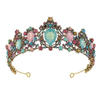 RWGOVLU Diamond Tiara Vintage Gold Jelly Color Crystal Bridal Tiara Crown Rhinestone Pageant Crown Bridal Headband Wedding Hair Accessories