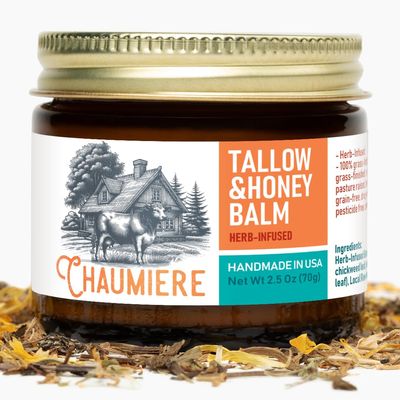 Chaumiere Herb Infused Organic Grass Fed Beef Tallow Honey Balm - Face Moisturizer with Raw Honey & Natural Herbs - Whipped Cream for Dry & Sensitive Skin - 2.5 oz