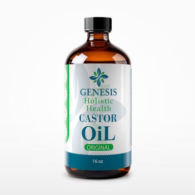 Genesis Holistic Health Organic Castor Oil  100% Pure, Cold Pressed, Hexane Free  Nourishing Hair & Skin Oil  Eyelash & Eyebrow Growth, Deep Moisturizer  16 oz Glass Bottle