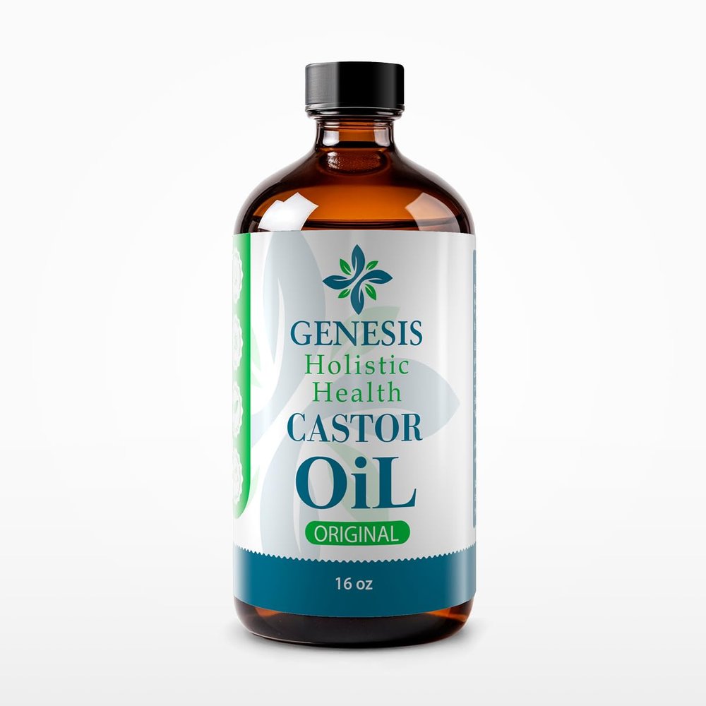 Genesis Holistic Health Organic Castor Oil  100% Pure, Cold Pressed, Hexane Free  Nourishing Hair & Skin Oil  Eyelash & Eyebrow Growth, Deep Moisturizer  16 oz Glass Bottle