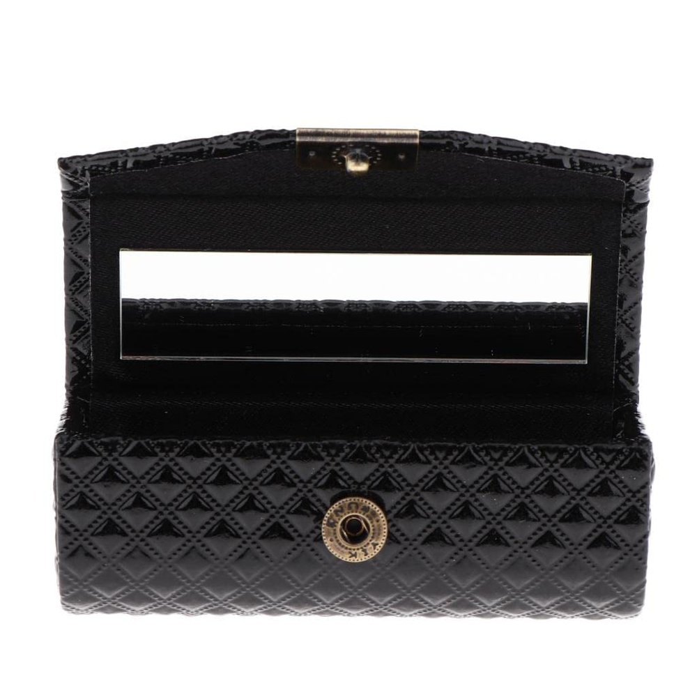 FashionCha PU Leather Single Lipstick Case Holder Storage Box W/Mirror for Purse, Black, 9x3.5x3.5 cm