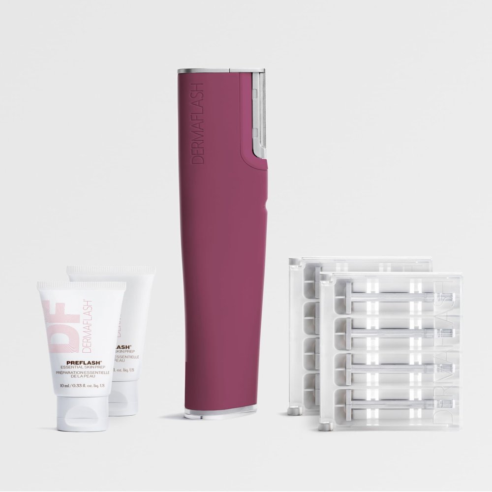 DERMAFLASH LUXE+ Sonic Dermaplaning Tool for Face Peach Fuzz Removal, Anti-Aging and Exfoliation, Holiday Berry
