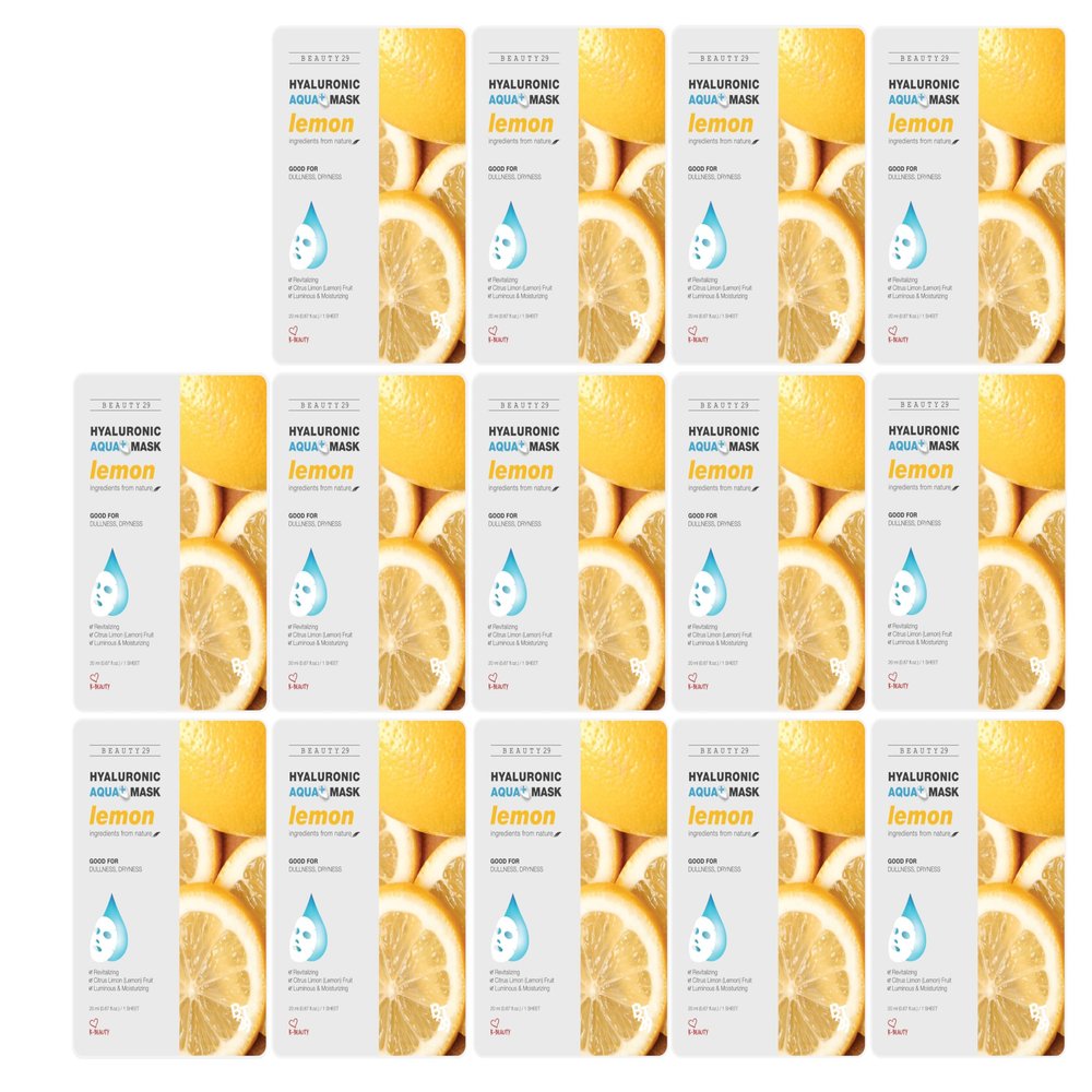 BEAUTY29 Hyaluronic Aqua Plus Essence Full Face Facial Sheet Mask 14 Sheets - 2 WEEKS SET (LEMON - 14 pack)