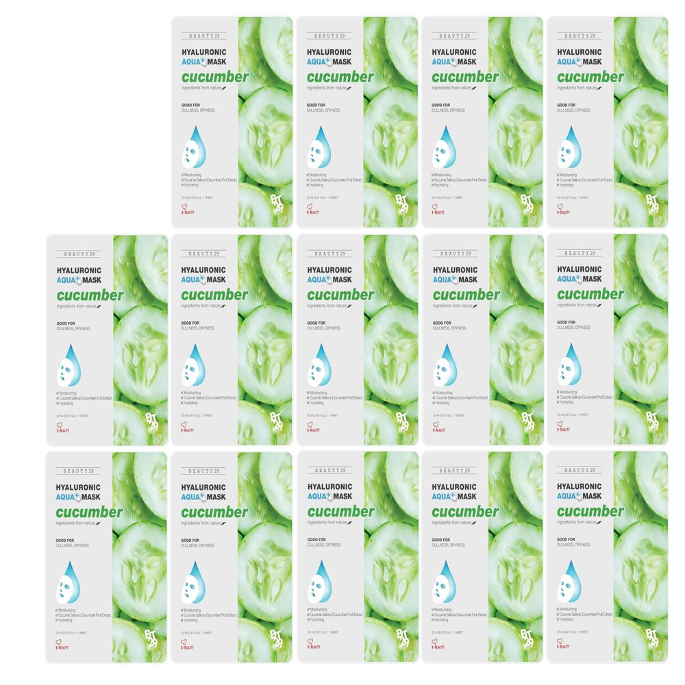 BEAUTY29 Hyaluronic Aqua Plus Essence Full Face Facial Sheet Mask 14 Sheets - 2 WEEKS SET (CUCUMBER - 14 pack)
