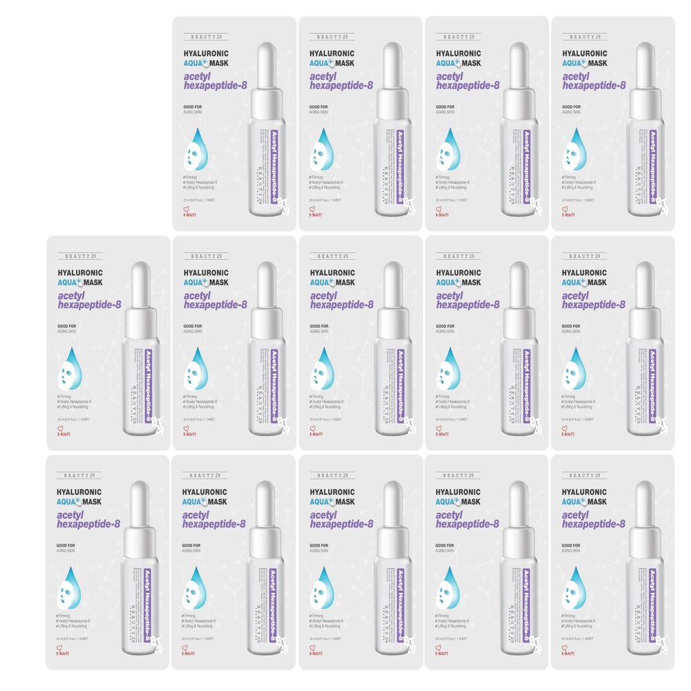 BEAUTY29 Hyaluronic Aqua Plus Essence Full Face Facial Sheet Mask 14 Sheets - 2 WEEKS SET (ACETYL HEXAPEPTIDE - 14 pack)
