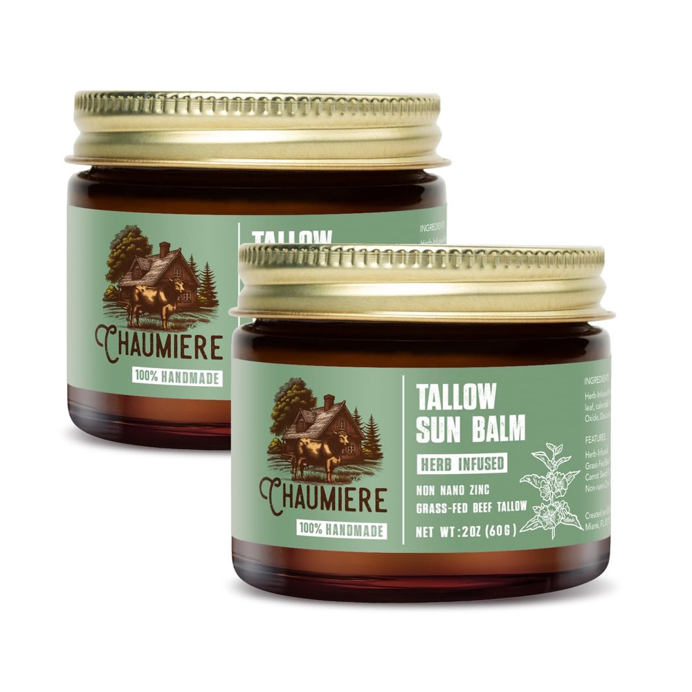 Tallow Sunscreen SPF 50  Herb-Infused Balm with Non-Nano Zinc, Carrot Seed Oil & Grass-Fed Tallow  Natural Face & Body Moisturizer, Reef Safe, Organic Ingredients, Made in USA  2.5 x 2 oz