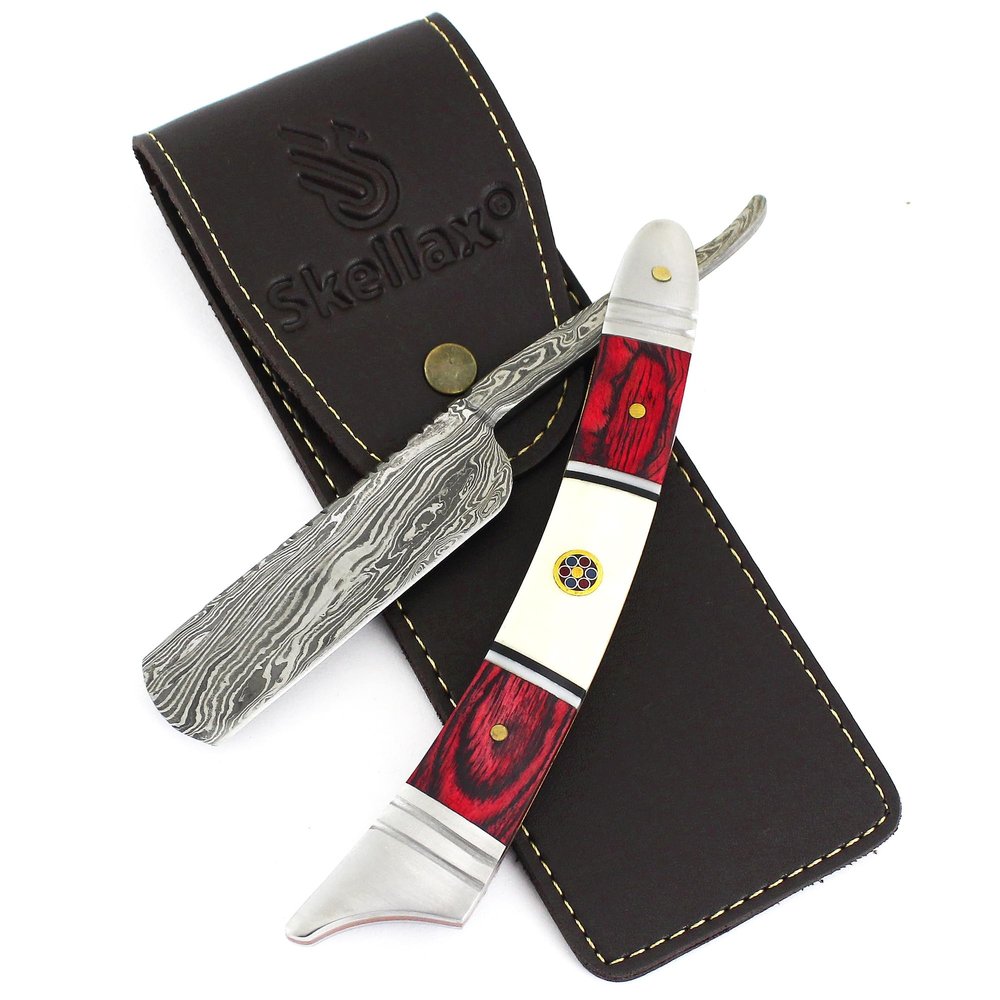 Damascus Straight Razor - Custom Shaving Blade for men - Damascus Steel Barber Approved - Straight Edge Razor For Men - Mens Straight Razor Kit -Travel Case - Best Gift Set For Him