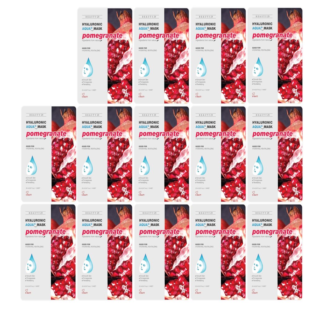 BEAUTY29 Hyaluronic Aqua Plus Essence Full Face Facial Sheet Mask 14 Sheets - 2 WEEKS SET (POMEGRANATE - 14 pack)