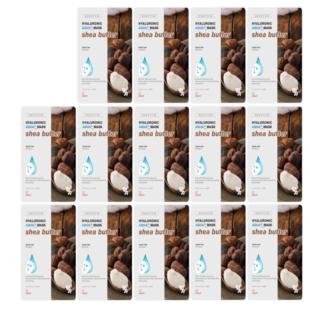 BEAUTY29 Hyaluronic Aqua Plus Essence Full Face Facial Sheet Mask 14 Sheets - 2 WEEKS SET (SHEA BUTTER - 14 pack)