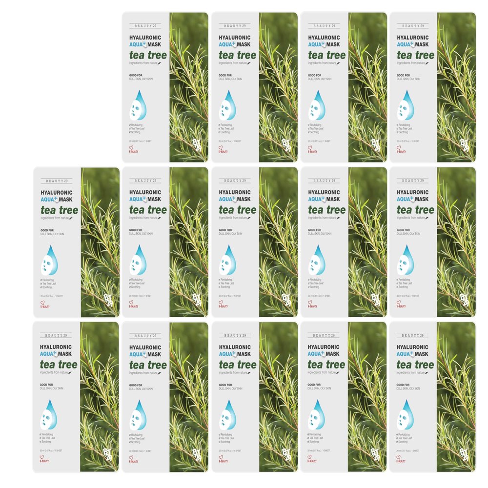 BEAUTY29 Hyaluronic Aqua Plus Essence Full Face Facial Sheet Mask 14 Sheets - 2 WEEKS SET (TEA TREE - 14 pack)