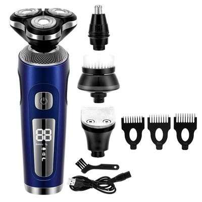BJFSEAFN 4 in 1 Electric Shaver 3D Floating Cutters USB Fast Charge Portable Beard Trimmer Clipper Shaving Razor Machine for Men Blades(Blue with Box)