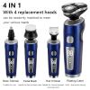 BJFSEAFN 4 in 1 Electric Shaver 3D Floating Cutters USB Fast Charge Portable Beard Trimmer Clipper Shaving Razor Machine for Men Blades(Blue with Box) view 3
