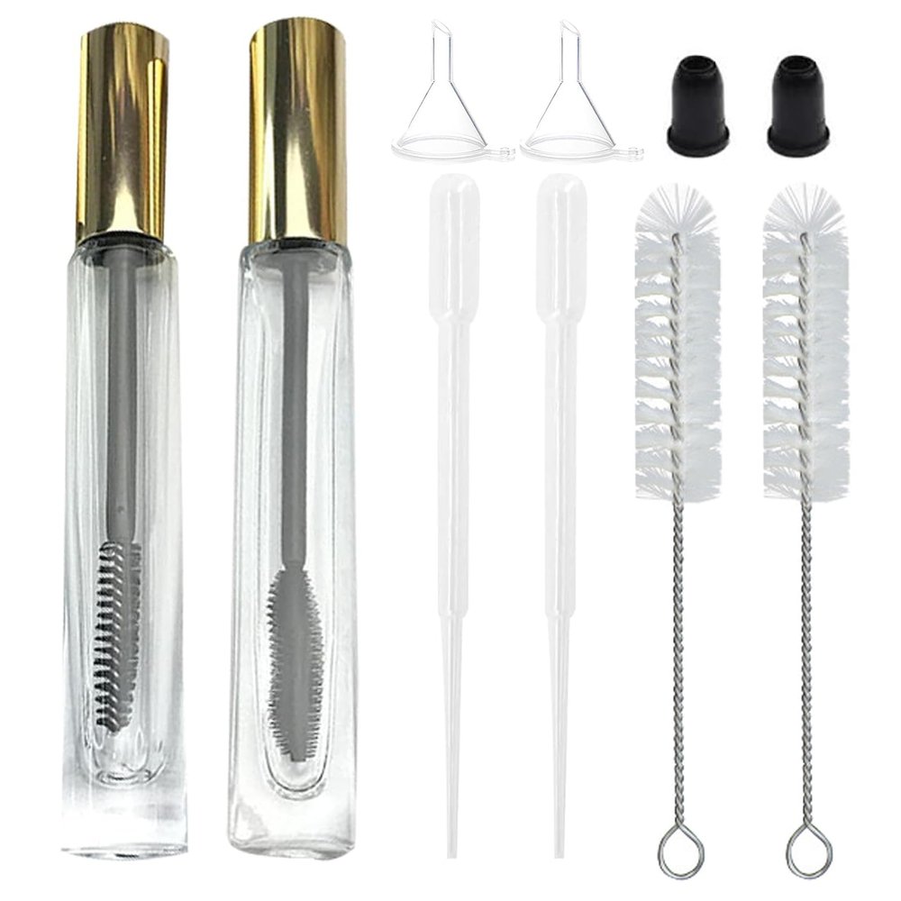 fupah Empty Mascara Tube and Wand Glass, Lip Gloss Tube, Refillable Makeup Containers, 10ml, Glass, Crystal Clear Vision, Leak Proof, Reusable, Travel Ready