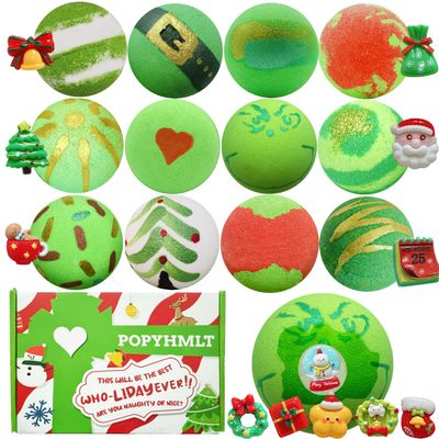 Christmas Bath Bomb,12Pcs Bath Bombs with Surprise Inside, Organic Natural Essential Oils Fun bubble, Creative Christmas Magic Bath Bomb Gift for Boy Girl Birthday Holiday New Year Christmas Halloween