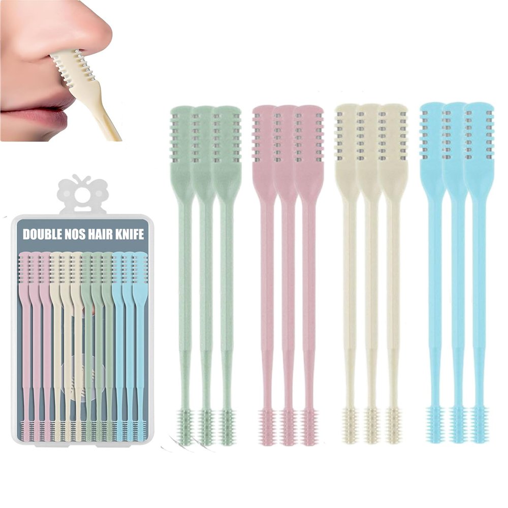 Calefow 12Pcs Nose Hair Trimmer2-in-1 Nasal Hair CutterUpgraded Manual 360 Rotating Nostril Hair Removal Tool Double Sided Nose Hair Blade for Women Men Personal Cleaning