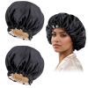 Satin Silk Bonnet for Curly Hair Bonnet Braid Bonnet for Sleeping Bonnets for Women Large Double-Layer Adjustable(2Pcs Black) view 1