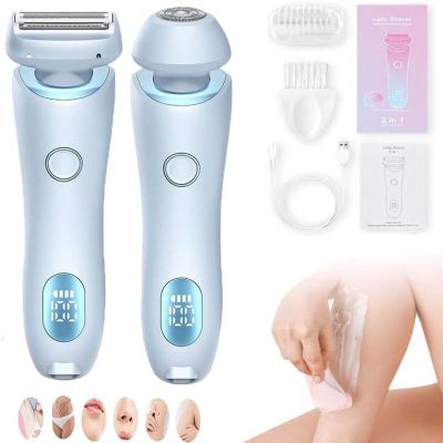 Women's Electric Shaver, Portable 2-in-1 Women's Hair Trimmer, Wet Dry Electric Shaver for Underarms, Legs Arms,Blue
