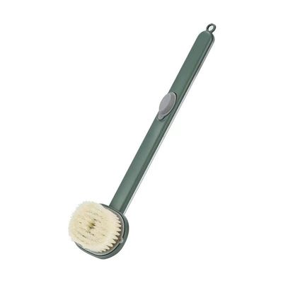 TRYQTYL Detachable Back Scrubber with Built-in Shower Gel Container Exfoliating Scrub Bath Brush Head, 36cm Long Handle Liquid Bath Shower Rub Bath Brush for A Refreshing Bath Experience (Green)